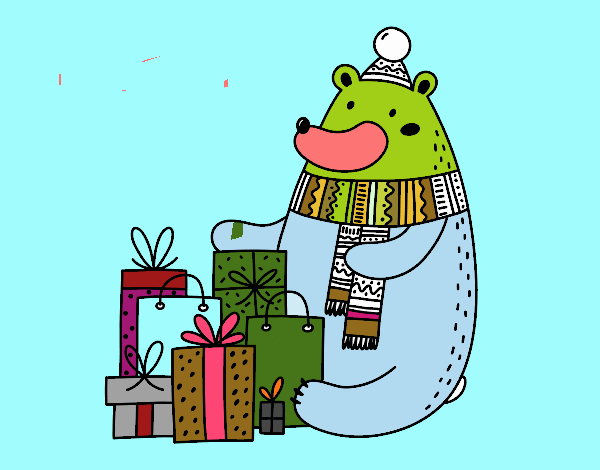 Oso con regalos de Navidad