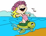Niña con tortuga de mar
