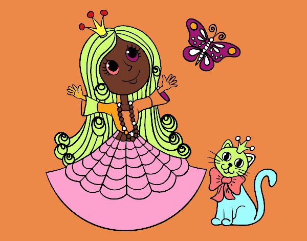 Princesa con gato y mariposa