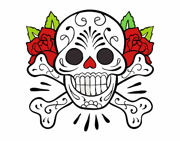 dibujo de calavera con flores