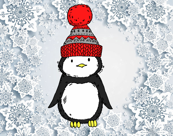 Pingüino con gorro de invierno