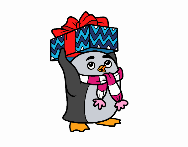 Pingüino con regalo de Navidad