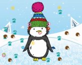 Pingüino con gorro de invierno