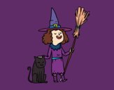 Bruja con gato de Halloween