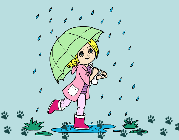 Niña con paraguas bajo la lluvia