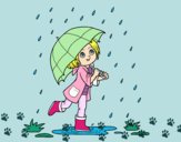 Niña con paraguas bajo la lluvia