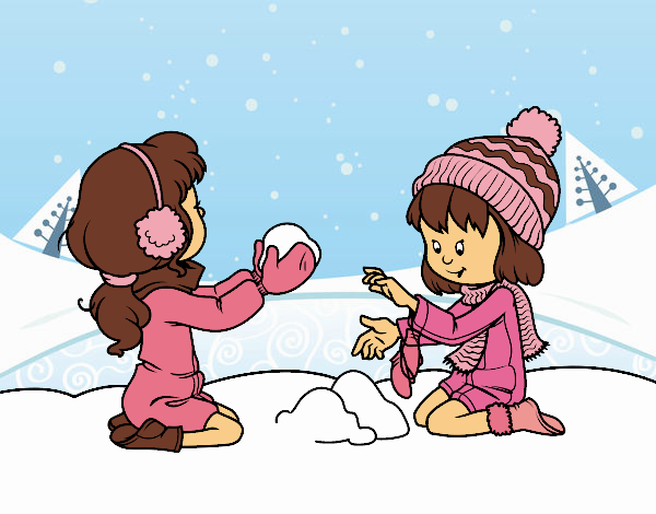 Niñas jugando con la nieve