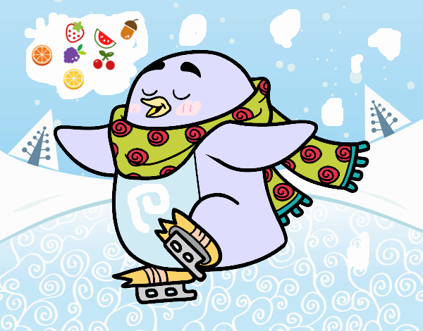 Pingüino patinando sobre hielo