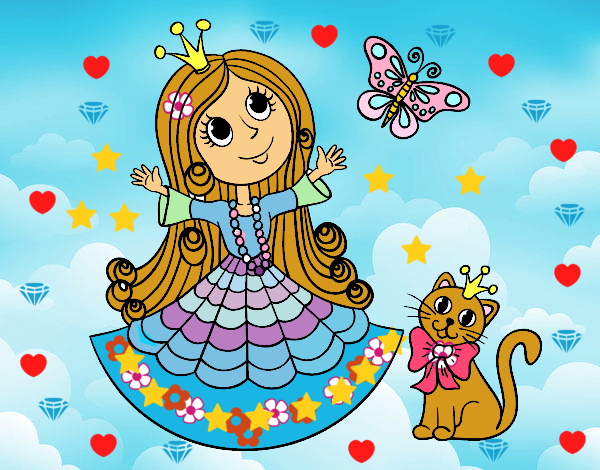 Princesa con gato y mariposa