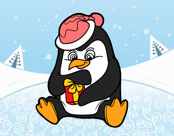 Un pingüino con regalo de Navidad