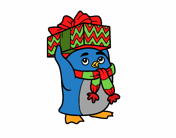 Pingüino con regalo de Navidad