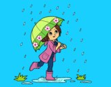 Niña con paraguas bajo la lluvia