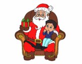 Papá Noel y niño en Navidad