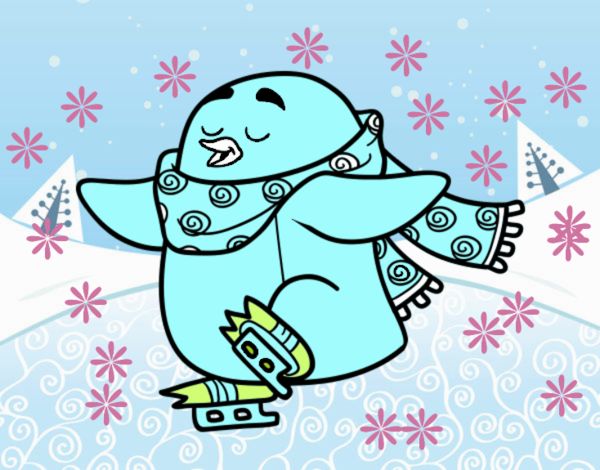 Pingüino patinando sobre hielo