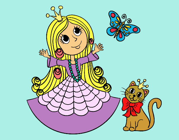 Princesa con gato y mariposa