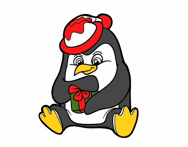 Un pingüino con regalo de Navidad