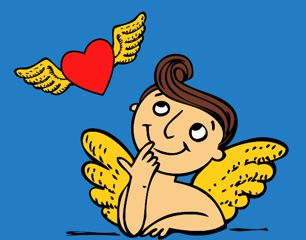 Cupido y corazón con alas