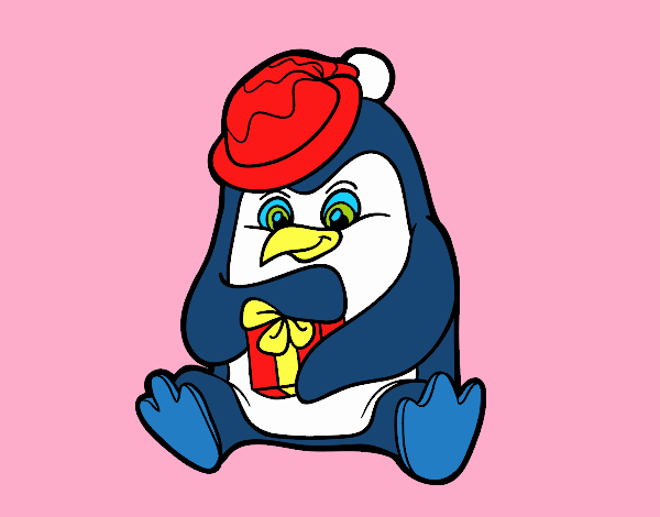 Un pingüino con regalo de Navidad