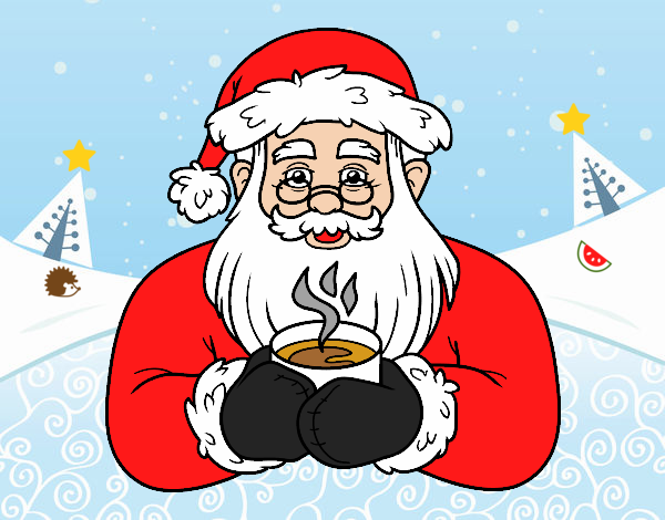 Papá Noel con taza de café