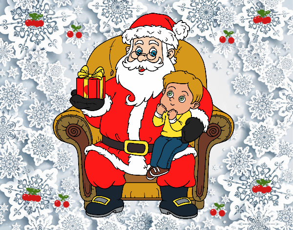 Papá Noel y niño en Navidad