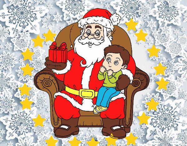 Papá Noel y niño en Navidad