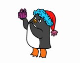 Pingüino con gorro y regalo de Navidad