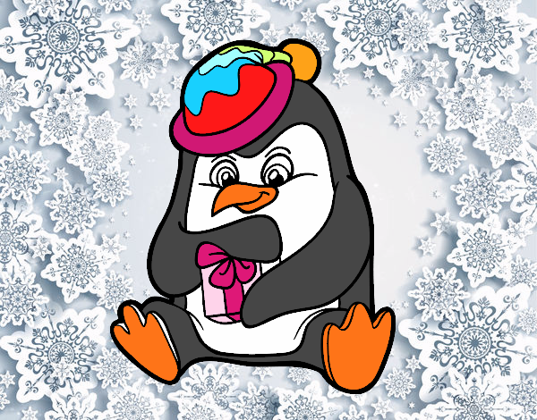 Un pingüino con regalo de Navidad