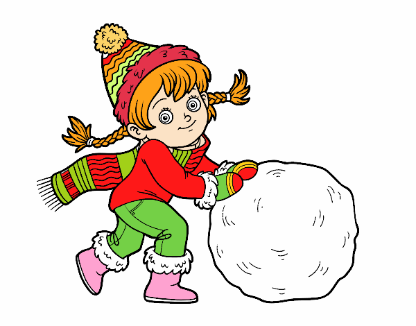 Niña con gran bola de nieve