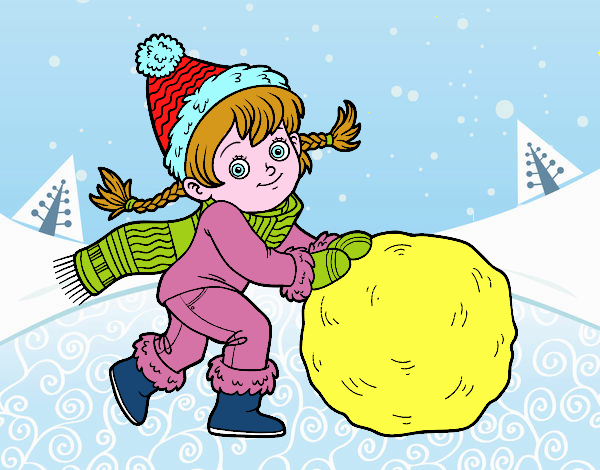 Niña con gran bola de nieve