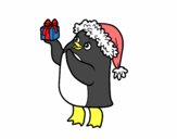 Pingüino con gorro y regalo de Navidad