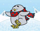 Pingüino patinando sobre hielo