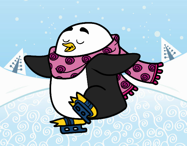 Pingüino patinando sobre hielo