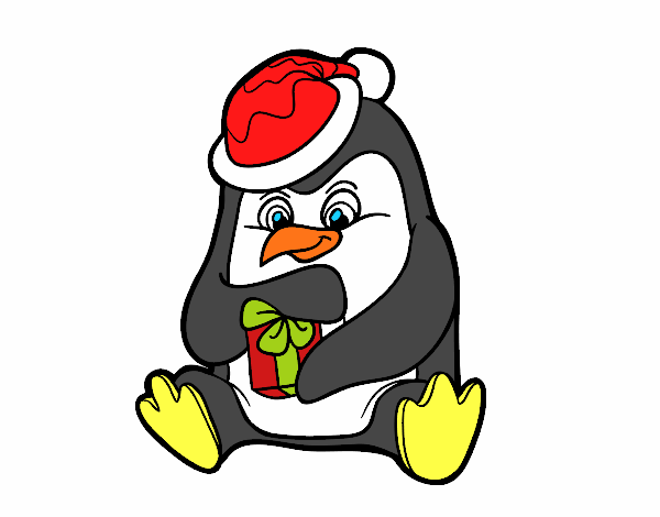 Un pingüino con regalo de Navidad