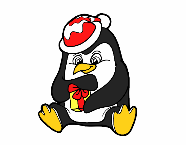 Un pingüino con regalo de Navidad