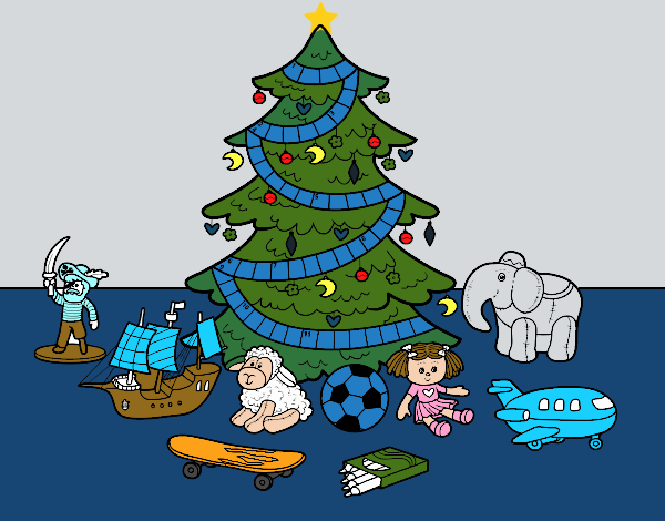 Árbol de Navidad y juguetes