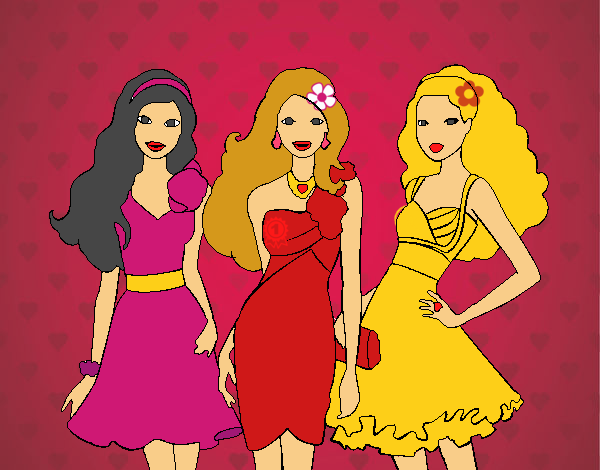 Barbie y sus amigas vestidas de fiesta