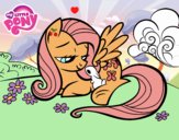 Fluttershy con un conejito