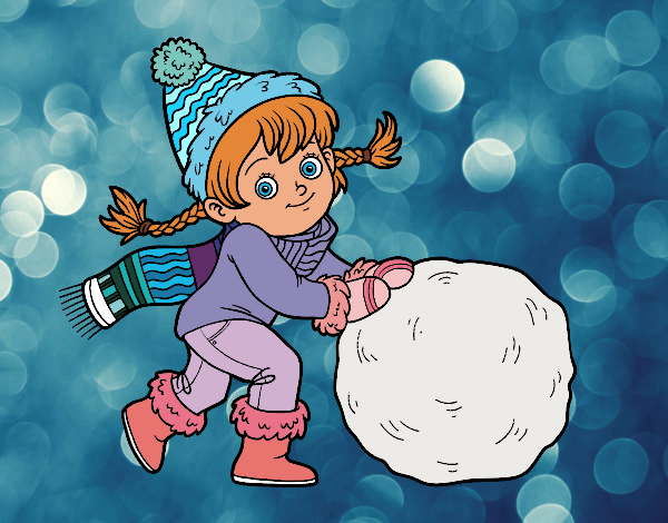 Niña con gran bola de nieve