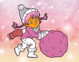 Niña con gran bola de nieve