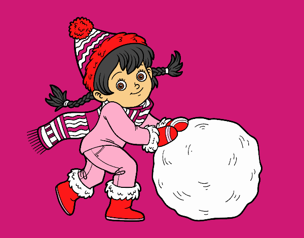 Niña con gran bola de nieve