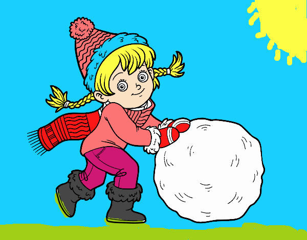 Niña con gran bola de nieve