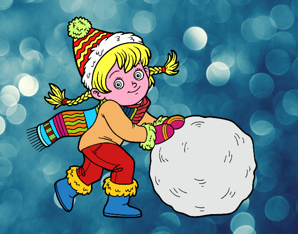 Niña con gran bola de nieve