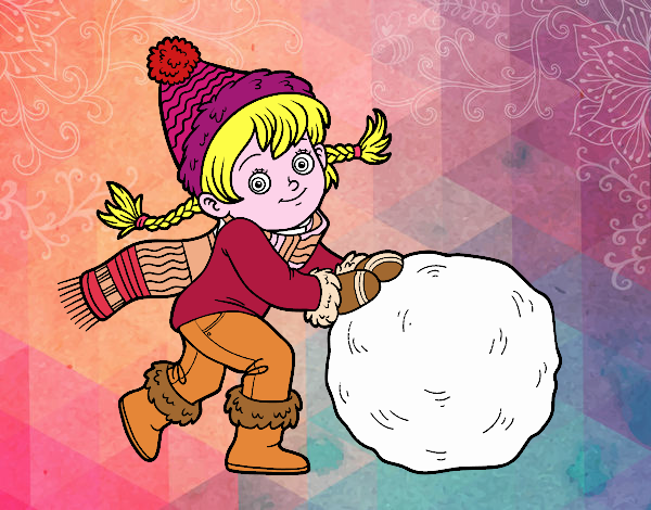 Niña con gran bola de nieve