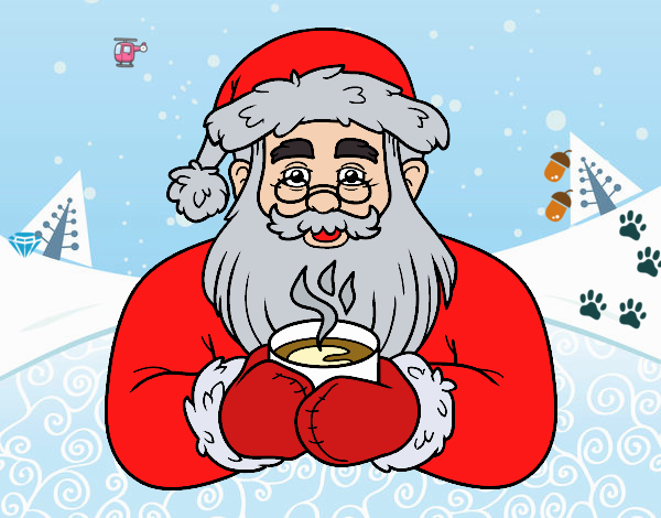 Papá Noel con taza de café