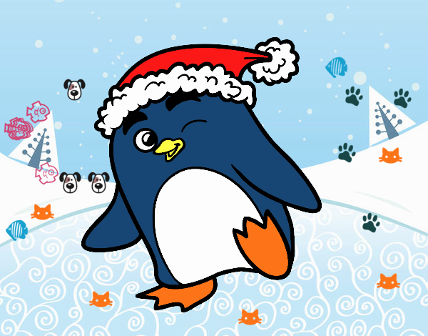 Pingüino con gorro de Navidad