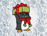 Pingüino con regalo de Navidad