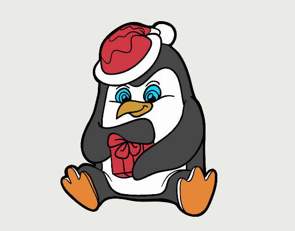 Un pingüino con regalo de Navidad