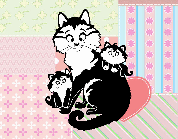 Mamá gata y gatitos