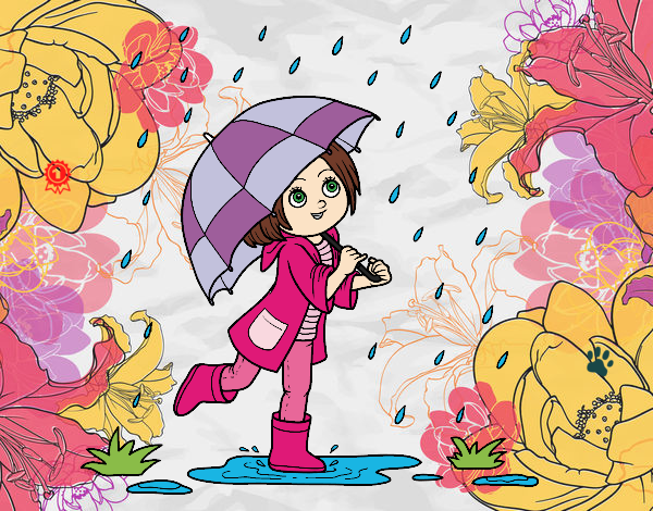 Niña con paraguas bajo la lluvia