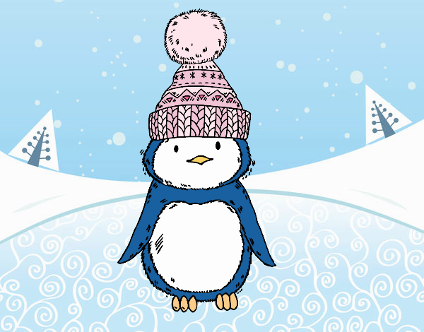 Pingüino con gorro de invierno